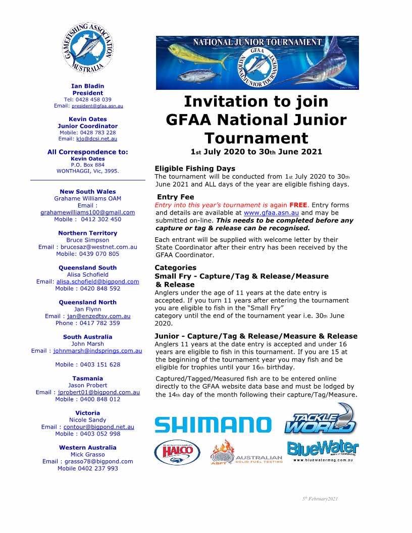 GFAA National Junior Tournament Game Fishing Association of Australia